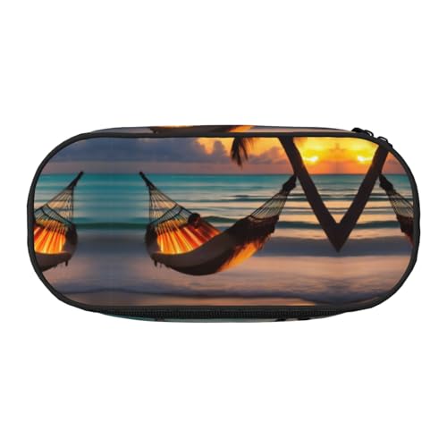 WBQLSL Sunset Beach Hängematte Großes Fassungsvermögen Federmäppchen Mehrschichtige Trennwand Schreibwaren Aufbewahrungstasche - Unisex Lernen Bürobedarf von WBQLSL