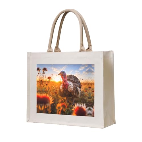 WBQLSL Tragetasche aus Segeltuch mit rotem Kopf und Truthahn-Motiv, leichte Aufbewahrungstasche, perfekt für den Strand, Picknicks und den täglichen Einkauf von WBQLSL