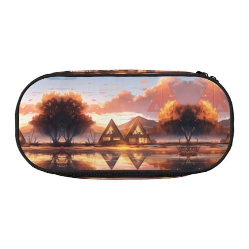 WBQLSL Triangle Building bedruckte Schreibwaren-Aufbewahrungstasche – mehrschichtiges Federmäppchen, tragbares Federmäppchen für Schüler von WBQLSL