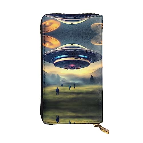 WBQLSL UFO-Landing-Geldbörse aus Leder, 19,1 x 10,4 cm lang, mehrere Fächer und großes Fassungsvermögen, ein gutes Geschenk für Freunde von WBQLSL