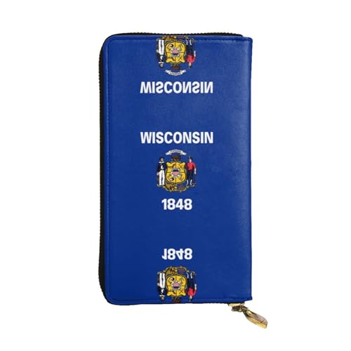 WBQLSL Wisconsin Ledergeldbörse mit Staatsflagge, Reißverschluss, 19,1 x 10,4 cm lang, mehrere Fächer und großes Fassungsvermögen, ein gutes Geschenk für Freunde WBQLSL Wisconsin Ledergeldbörse mit Staatsflagge, Reißverschluss, 19,1 x 10,4 cm lang, mehrere Fächer und großes Fassungsvermögen, ein gutes Geschenk für Freunde von WBQLSL