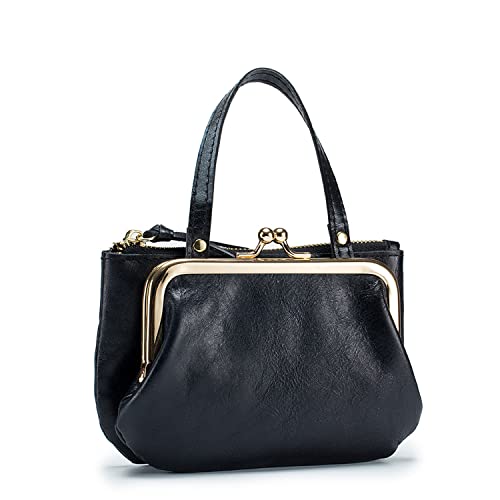 WBQMUNY Damen-Geldbörse aus echtem Leder, Münzgeldbörse, Vintage-Tasche, Kuss-Lock-Geldbörse, Schwarz, Vintage-Mode WBQMUNY Damen-Geldbörse aus echtem Leder, Münzgeldbörse, Vintage-Tasche, Kuss-Lock-Geldbörse, Schwarz, Vintage-Mode von WBQMUNY
