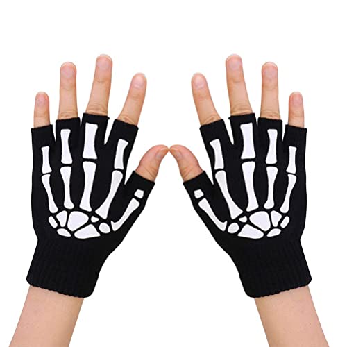 WBTY Fingerlose Handschuhe für den Winter, Unisex, Skelett-Handschuhe, leuchtende Skelett-Handschuhe von WBTY