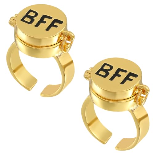WBZOWRB 2 Stück freundschaftsringe Beste Freunde für Immer Ringe,Einstellbar Offene Kappe Ring,Süßes BFF Ring,Offene Kappe Ringe,Gold Ringe,Schmuckgeschenke für Frauen Mädchen,bff geschenke von WBZOWRB