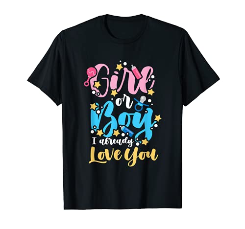 Girl Or Boy I Already Love You Gender Reveal Pink Or Blue T-Shirt von WBdesignzGermany