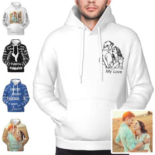WBgjsnklbnl Hoodie Personalisiert Custom Sweatshirt Customized Hoodies Gestalten Sie Ihre eigenen mit Bildern Namen für Männer Frauen Paar von WBgjsnklbnl