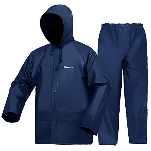 Arbeitskleidung Jacke und Hose Set für Herren/Damen, ultraleichter wasserdichter Regenmantel, winddichter Regenanzug mit Kapuze, navy, XXL von WCBDUT