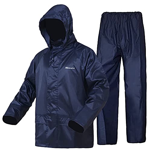 Arbeitskleidung Regenanzug für Herren/Damen, leichter wasserdichter Regenmantel, winddicht, mit Kapuze, Regenanzüge, Jacke und Hose, Set, marineblau, XXL von WCBDUT