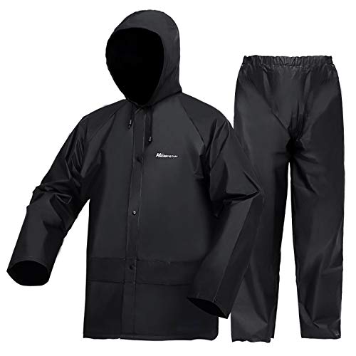 WCBDUT Arbeitskleidung Jacke und Hosen Set für Herren/Damen, Ultra-Lite Wasserdichter Regenmantel Winddicht Kapuzen-Regenanzug Regenausrüstung, Schwarz , XXXL von WCBDUT