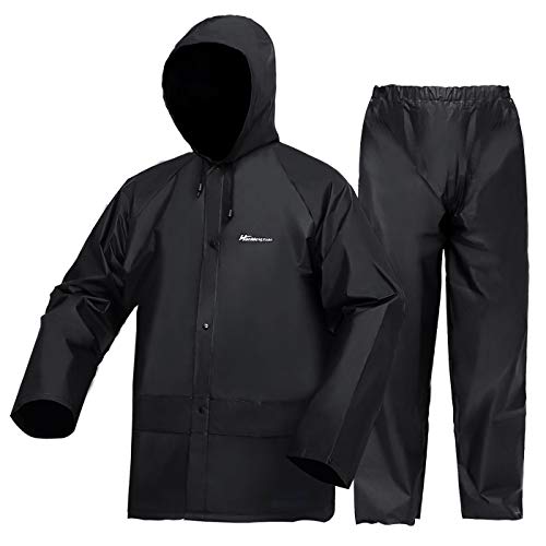 WCBDUT Arbeitskleidung Jacke und Hose Set für Herren/Damen, Ultraleicht Wasserdicht Regenmantel Winddicht Kapuze Regenanzug Regenbekleidung S Schwarz von WCBDUT