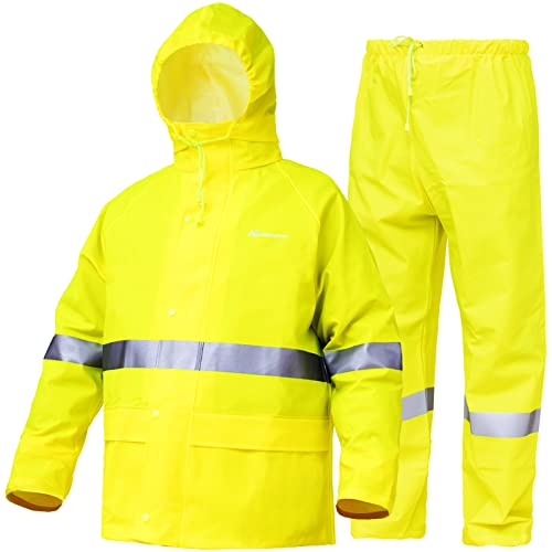 WCBDUT Herren Regenanzug Reflektierender 100% Wasserdichter Anzug Outdoor Regenmantel Winddicht Regenjacke(Fluoreszenz, S) von WCBDUT