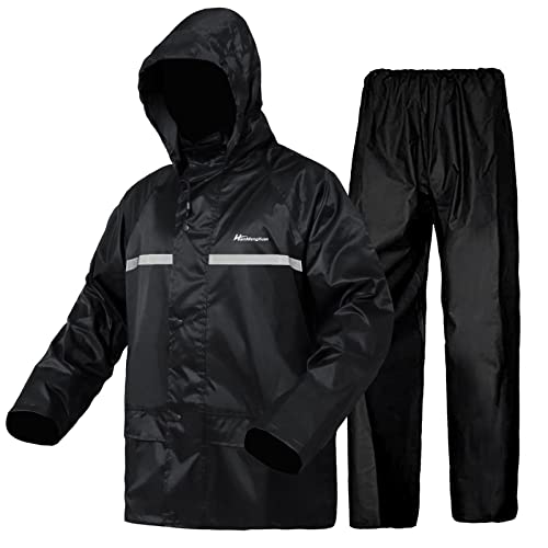 WCBDUT Herren Regenanzug Reflektierender 100% Wasserdichter Anzug Outdoor Regenmantel Winddicht Regenjacke(S, Schwarz) von WCBDUT
