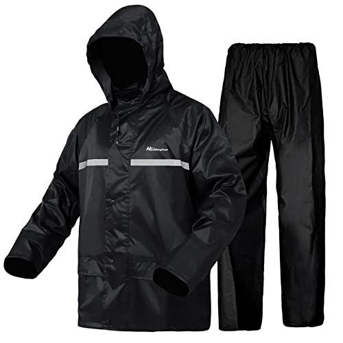 WCBDUT Regenanzug für Herren und Damen, leicht, wasserdicht, Regenmantel (Jacke + Hose), Sets mit winddichter Kapuze, Arbeitskleidung (M, Schwarz) von WCBDUT