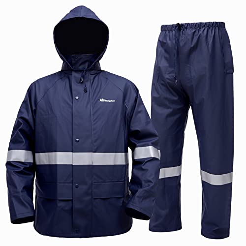 WCBDUT Herren Regenanzug Reflektierender 100% Wasserdichter Anzug Outdoor Regenmantel Winddicht Regenjacke(Navy Blau, S) von WCBDUT