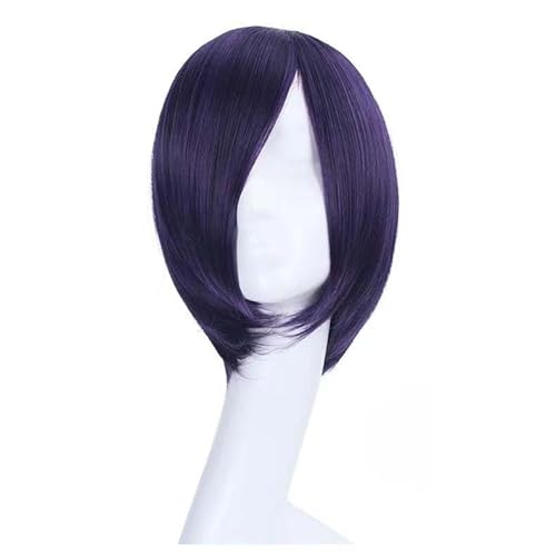 WCCNKK Tokyo Ghoul Touka Kirishima Cosplay Perücke + Perückenkappe, Lila Schwarzes Kurzes Haar, Geeignet Für Halloween, Party, Karneval, Halloween-Dekorationszubehör, Anime-Geschenk von WCCNKK