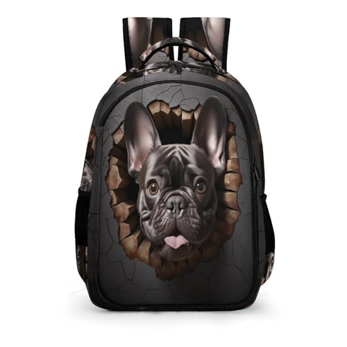 WCEECE Französische Bulldogge Rucksack Kinder, Tier Schüler Schultasche, Verstellbare KindergKunsten-Büchertaschen, Reiserucksäcke, Büchertaschen, Kinderschultasche von WCEECE