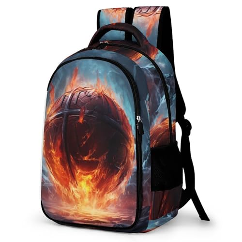 WCEECE Kids Backpack for Boys Girls, Toddler Basketball Backpack Casual Daypack Preschool Feuer und Eis Druck 3D-Druck Backpack School Bookbag von WCEECE
