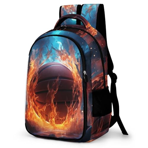 WCEECE Neutral Basketball Rucksack 3D-Farbdruck Personalisierter Feuer- und Eisdruck Schulranzen Mädchen Teenager Leichter Schulrucksack Outdoor Freizeit Kinder Reise Daypack von WCEECE
