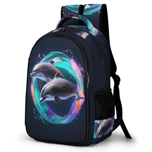 WCEECE Neutral Rucksack 3D-Farbdruck Personalisierter Schulranzen Delfin Mädchen Teenager Leichter Tiers Schulrucksack Outdoor Freizeit Kinder Reise Daypack von WCEECE