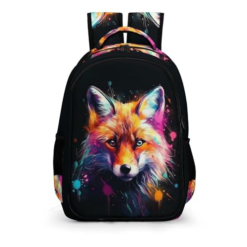 WCEECE Rucksack Jungen Bunter Fuchs Schulrucksack Mädchen Teenager Jugendliche Coole Schule Daypacks Kinder Schultasche Freizeit Groß Schulranzen Ranzen Schultertaschen von WCEECE