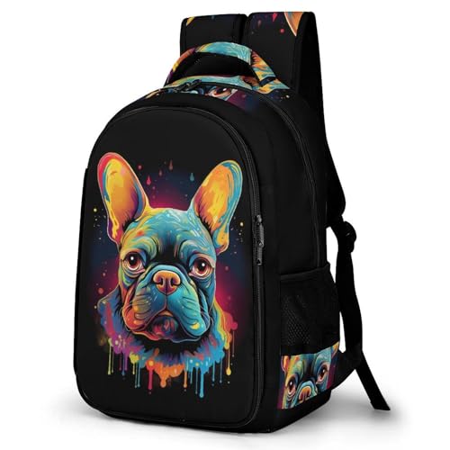 WCEECE Schulrucksack Jugend,Französische BullHundge Causal Travel Schultaschen Laptop Rucksack Teenageralter Leichter Rucksack Persönlichkeit Bookbag College Boys Men Work Daypack von WCEECE