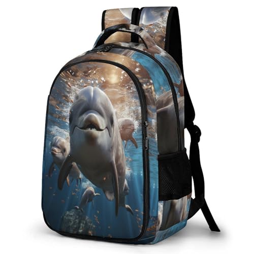 WCEECE Schulrucksack Jungen Teenager 3D-Farbdruck Personalisierter Delfin Schulranzen Jungen Teenager Nylon Wasserdichter Großer Fischdruck Rucksack Jugend,Kinderrucksack von WCEECE