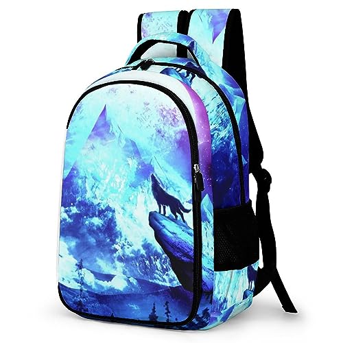 WCEECE Schulrucksack Jungen Teenager 3D-Farbdruck Personalisierter Galaxie Wolf Schulranzen Jungen Teenager Nylon Wasserdichter Großer Rucksack Jugend,Kinderrucksack von WCEECE