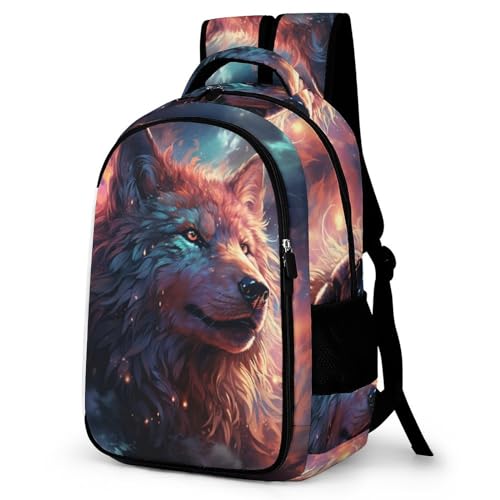 WCEECE Schulrucksack Jungen Teenager 3D-Farbdruck Personalisierter Tier Wolf Wölfe Schulranzen Jungen Teenager Nylon Wasserdichter Großer Rucksack Jugend,Kinderrucksack von WCEECE