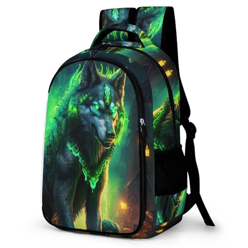 WCEECE Schulrucksack Jungen Teenager 3D-Farbdruck Personalisierter Tier Wolf Wölfe Schulranzen Jungen Teenager Nylon Wasserdichter Großer Rucksack Jugend,Kinderrucksack von WCEECE