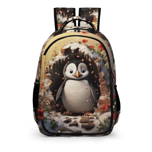 WCEECE Schulrucksack Jungen Teenager Kinder Tierpinguin Große Schule Crack-Druck Rucksack Mädchen Schultasche Jungen 2 Bis 7 Klasse Ranzen Oder 8 Bis 15 Jahre School Bag von WCEECE
