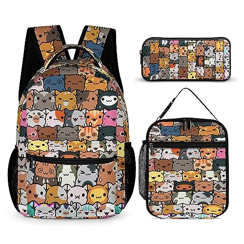 WCEECE Tier Katzen Schulrucksack Jungen Teenager Große Schule Rucksack Mädchen Schultasche Coole Schulranzen 2 Bis 7 Klasse Ranzen Oder 8 Bis 15 Jahre School Bag Sets von WCEECE