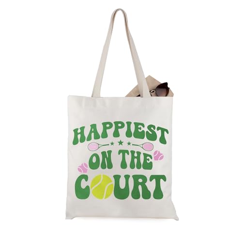 Tennis Gift Happiest On The Court Tennis Sporttasche Tragetasche für Damen, Beige, T-happiestcourt von WCGXKO