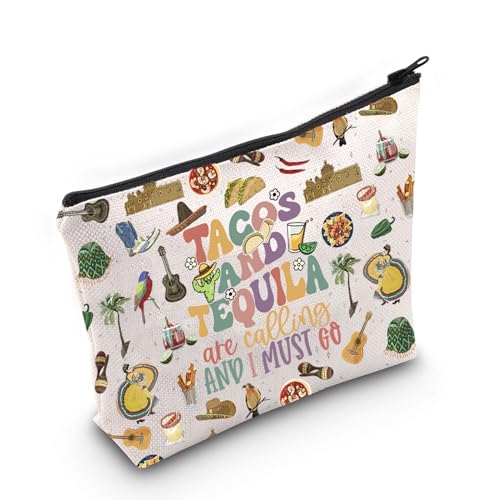 WCGXKO Mexiko Mädchen Reise Geschenk Final Fiesta Bachelorette Party Geschenk Make-up Tasche Tacos und Tequila Clutch Bag, Beige, Tacos Tequila von WCGXKO