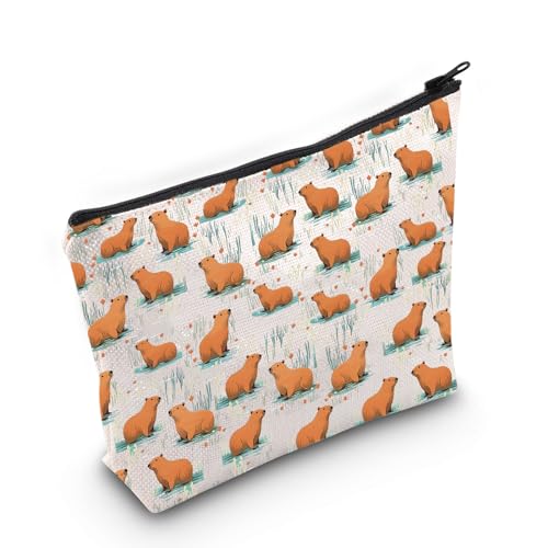 WCGXKO Niedliches Capybara-Geschenk für Frauen, Capybara-Liebhaber, Capybara-Reißverschlusstasche, Make-up-Tasche, Beige, Capybara von WCGXKO