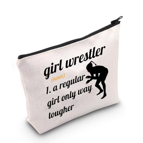 WCGXKO Wrestling-Geschenk für Mädchen, Wrestler A Regular Girl Only Way Tougher Reißverschluss-Tasche Make-up-Tasche, Beige, B-Girl Wrestler von WCGXKO
