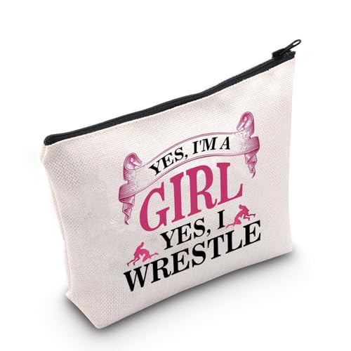 Wrestling-Geschenk mit Reißverschluss und Aufschrift "Yes I Wrestle", Make-up-Tasche für Damen, Beige, B-yesiwrestle von WCGXKO