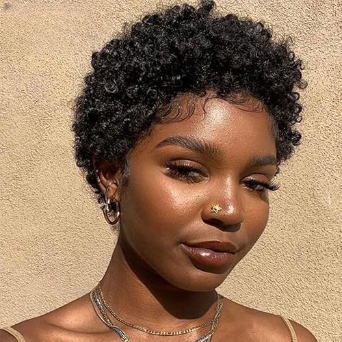 Afro-Perücke lockiges Echthaar, Pixie Schnitt Perücke, 6 Zoll kurze lockige Pixie Perücke, natürlich aussehende, leimlose schwarze Perücke, for Frauen tägliche Verwendung auf Partys Cosplay. Afro-Perücke lockiges Echthaar, Pixie Schnitt Perücke, 6 Zoll kurze lockige Pixie Perücke, natürlich aussehende, leimlose schwarze Perücke, for Frauen tägliche Verwendung auf Partys Cosplay. von WCOCXR