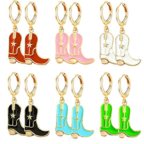 WCRAZYE 6 Paar Western Cowboy Cowgirl baumeln Ohrringe für Frauen Mädchen Vintage Gun Rinderkopf Hufeisen Stiefel Hut Western Ohrringe Rodeo Country Ohrringe Zink unknow von WCRAZYE