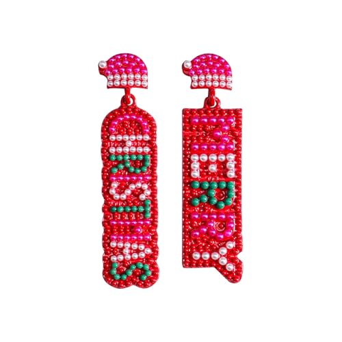 WCRAZYE Frohe Weihnachten Ohrringe für Frauen Xmas Rot Grün Weiß Perlen Buchstaben baumeln Urlaub Ohrringe Trendy Weihnachten Festlich Schmuck Geschenk, Large, Legierter Stahl, Kein Edelstein von WCRAZYE