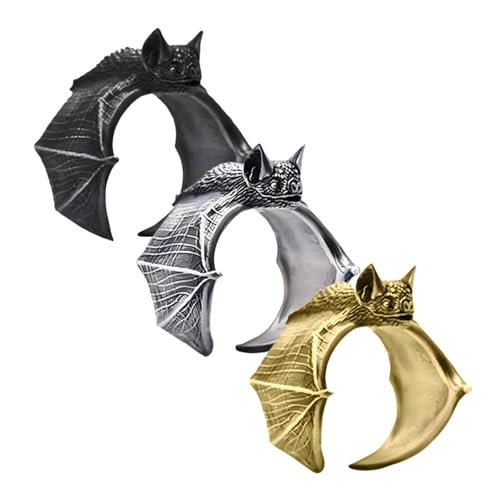 WCRAZYE Gothic Fledermaus Knuckle Ringe Set für Männer Frauen Punk Hip Hop Stapelbarer Fingerring Halloween Fledermaus Finger Offen Einstellbar Schwarz Punk Wing Band Ring Halloween Vampir Goth Ringe von WCRAZYE