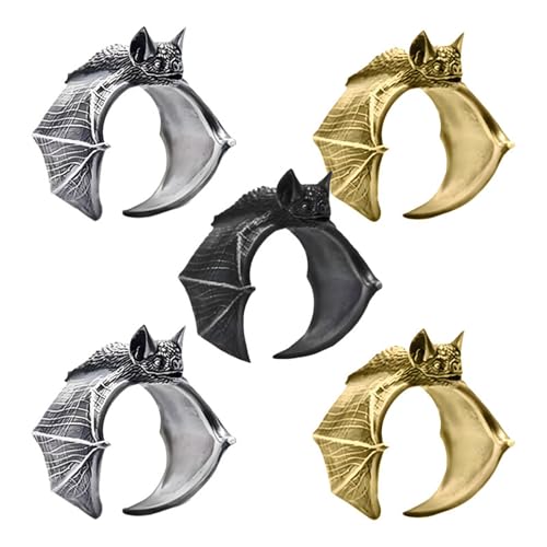 WCRAZYE Gothic Fledermaus Knuckle Ringe Set für Männer Frauen Punk Hip Hop Stapelbarer Fingerring Halloween Fledermaus Finger Offen Einstellbar Schwarz Punk Wing Band Ring Halloween Vampir Goth Ringe von WCRAZYE