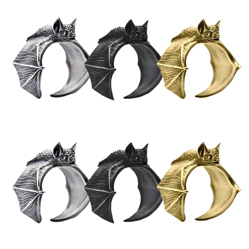WCRAZYE Gothic Fledermaus Knuckle Ringe Set für Männer Frauen Punk Hip Hop Stapelbarer Fingerring Halloween Fledermaus Finger Offen Einstellbar Schwarz Punk Wing Band Ring Halloween Vampir Goth Ringe von WCRAZYE