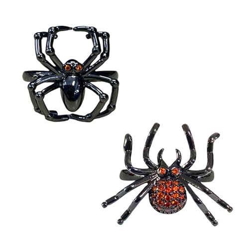 WCRAZYE Spinnenringe für Männer und Frauen, Gothic-Stil, Strassring, große Spinne, Statement-Ring, schwarzer Spinnen-Fingerring, verstellbarer offener Ring, übertriebener Statement-Ring von WCRAZYE