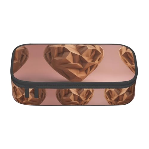 Stilvolles Federmäppchen mit Holzherzmuster, großes Fassungsvermögen, ideal für Reisen oder den täglichen Gebrauch, Schwarz , Einheitsgröße, Kosmetiktasche von WCXTHGFA