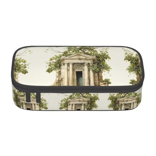 WCXTHGFA Antikes Gebäude mit römischem Olivenzweig und griechischem Druck, multifunktionales Federmäppchen, ästhetisches Federmäppchen, Organizer, Federmäppchen, Bürogebrauch, Schwarz , Einheitsgröße, von WCXTHGFA