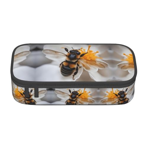 WCXTHGFA Bee On Multifunktionales Federmäppchen mit Wabenmuster, ästhetisches Federmäppchen, Organizer, Federmäppchen, Bürogebrauch, Schwarz , Einheitsgröße, Schlüsseletui von WCXTHGFA