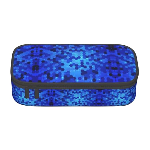 WCXTHGFA Blaues Federmäppchen mit sechseckigem Muster, großes Fassungsvermögen, ideal für Reisen oder den täglichen Gebrauch, Schwarz , Einheitsgröße, Kosmetiktasche von WCXTHGFA