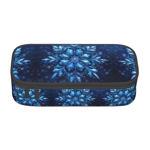 WCXTHGFA Blaues Federmäppchen mit weihnachtlichem Schneeflocken-Druck, großes Fassungsvermögen, ideal für Reisen oder den täglichen Gebrauch, Schwarz , Einheitsgröße, Kosmetiktasche von WCXTHGFA