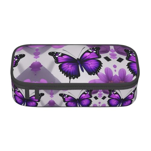 WCXTHGFA Federmäppchen, Motiv: Schmetterlinge und Blumen, mit großem Fassungsvermögen, ideal für Reisen oder den täglichen Gebrauch, Violett, Schwarz , Einheitsgröße, Kosmetiktasche von WCXTHGFA