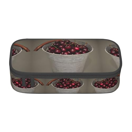 WCXTHGFA Federmäppchen mit Kirschen-Aufdruck, stilvolles Federmäppchen, großes Fassungsvermögen, ideal für Reisen oder den täglichen Gebrauch, Schwarz , Einheitsgröße, Kosmetiktasche von WCXTHGFA